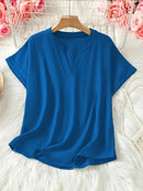 Casual Notched Short Sleeve Blouse