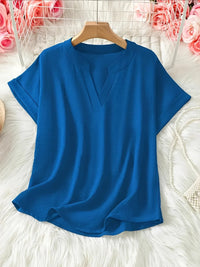Casual Notched Short Sleeve Blouse