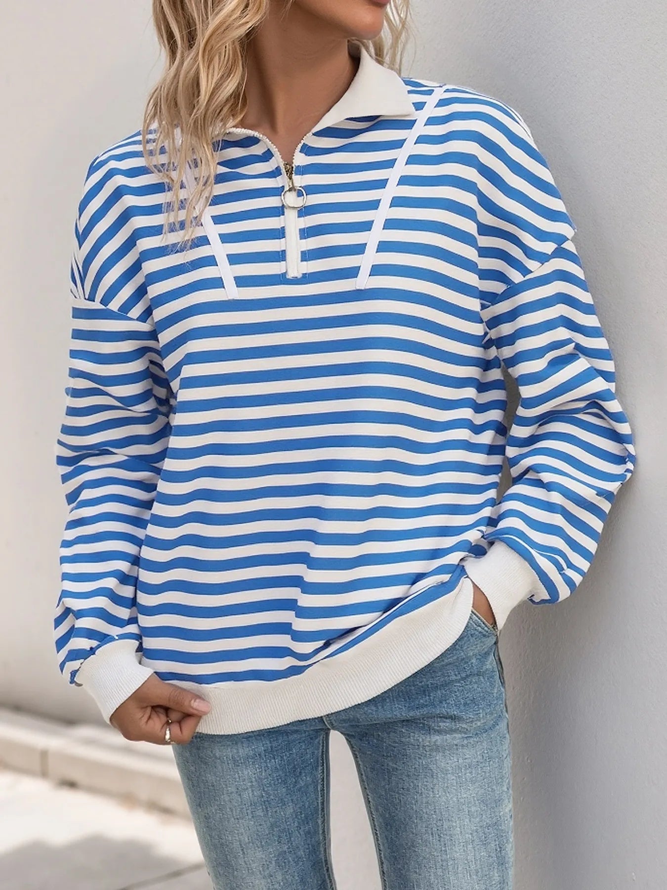 Striped Quarter Zip Long Sleeve Hoodie