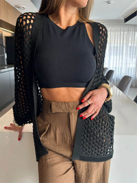 Hollow Out Open Front Cover-Up Black