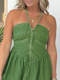 Full Size Lace Up Halter Neck Denim Dress Plus Size - Store 42