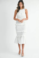 MABLE Ruffled Popcorn Smocked Mermaid Midi Dress