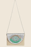 Fame Boho Beaded Eye Pattern Envelope Bag Silver One Size