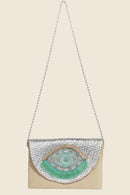Fame Boho Beaded Eye Pattern Envelope Bag Silver One Size