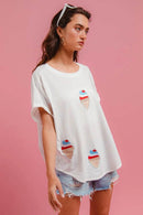 BiBi Solid Terry With Fourth Of July Theme Patched Top - Store 42