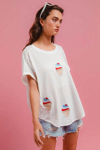 BiBi Solid Terry With Fourth Of July Theme Patched Top - Store 42