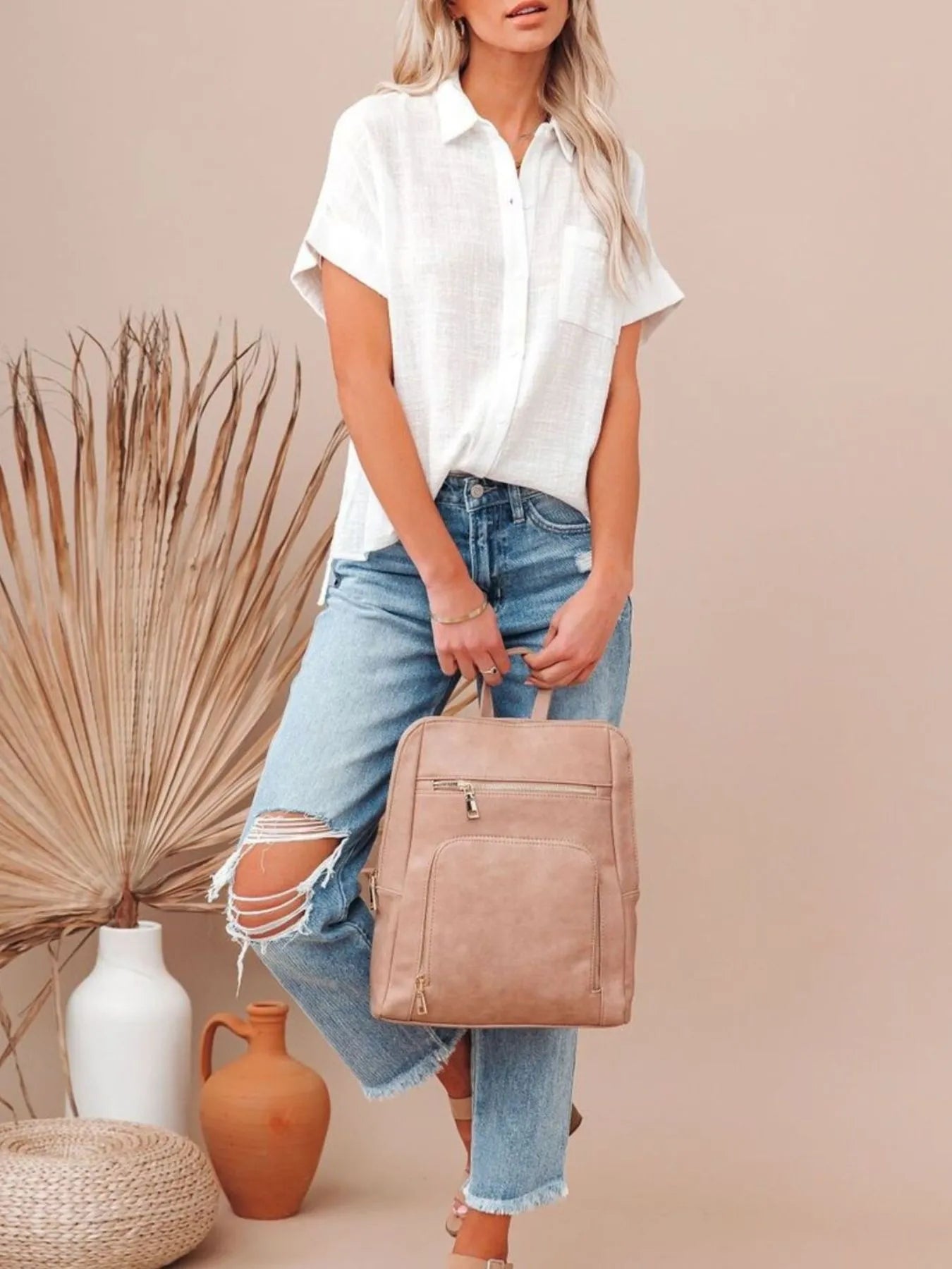 Full Size Button Up Short Sleeve Shirt Plus Size