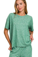 Zenana Soft Melange Short Sleeve Tee & Long Pants Set
