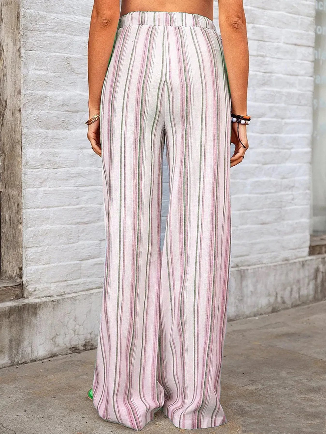 Full Size Striped Wide Leg Pants Plus Size