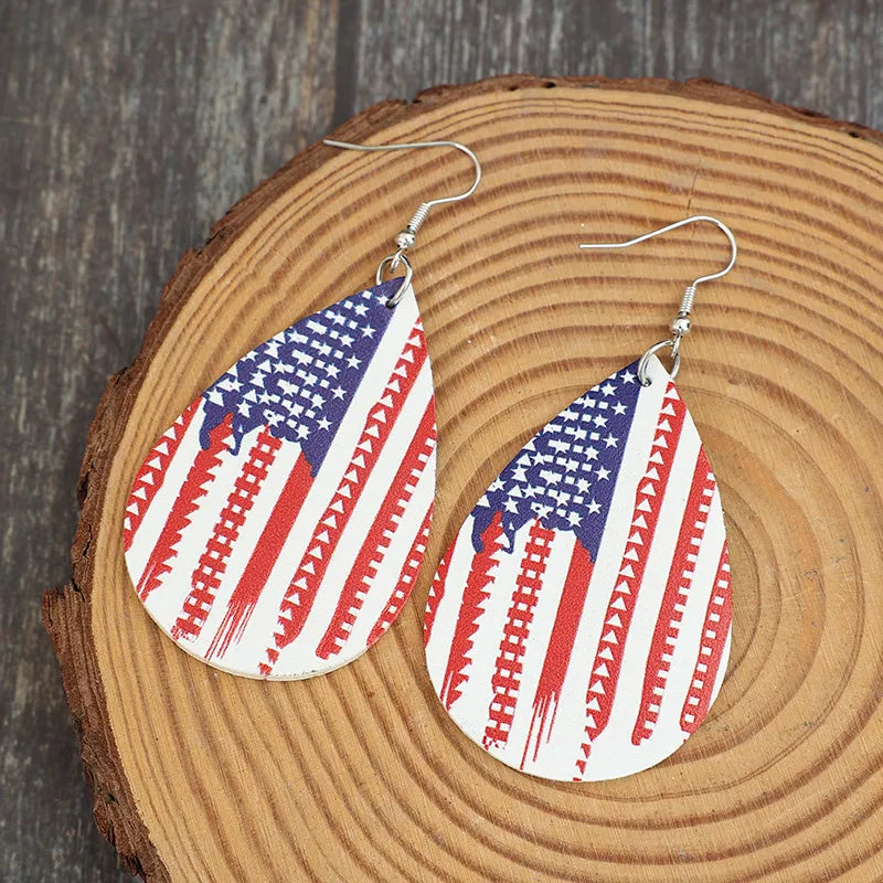 Stylish PU Leather US Flag Teardrop Earrings - Lightweight Alloy for Everyday Wear
