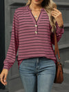 Striped Henley T-Shirt with Button Detail Moonlit Mauve
