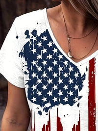 American Flag V-Neck Short Sleeve T-Shirt - 95% Polyester, 5% Spandex, Imported Style - Store 42