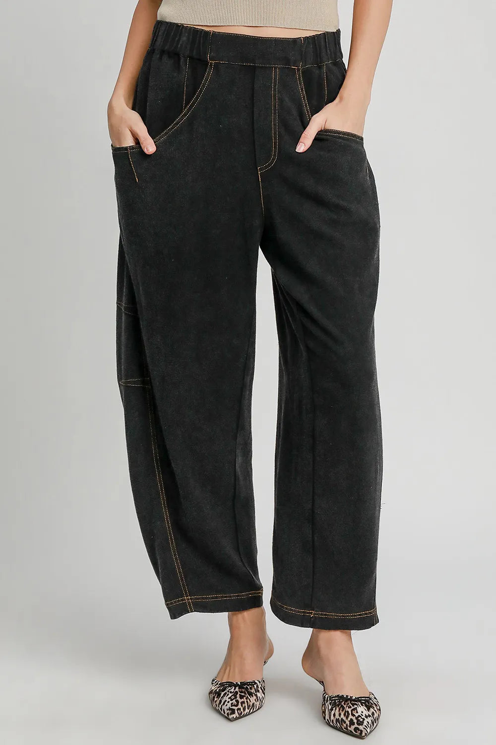 Umgee Baggy Fit Pants with Pockets - Lightweight Linen Cotton, Elastic Waist, Casual Comfort