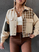 Snap Down Color Block Plaid Jacket