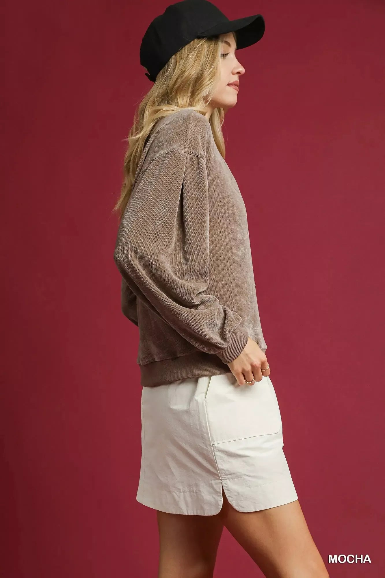 Luxurious Umgee Velour Sweatshirt with Balloon Sleeves - Chic & Cozy Crewneck