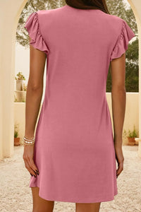 V-Neck Ruffled Cap Sleeve Dress