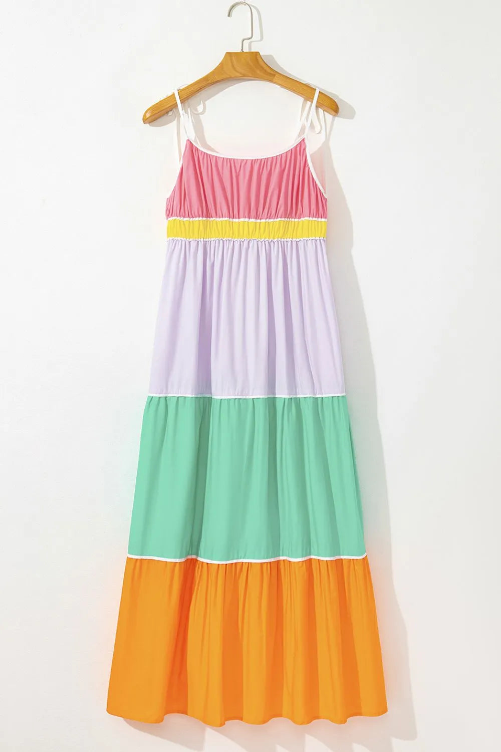 Color Block Flowy Tiered Maxi Dress with Pockets