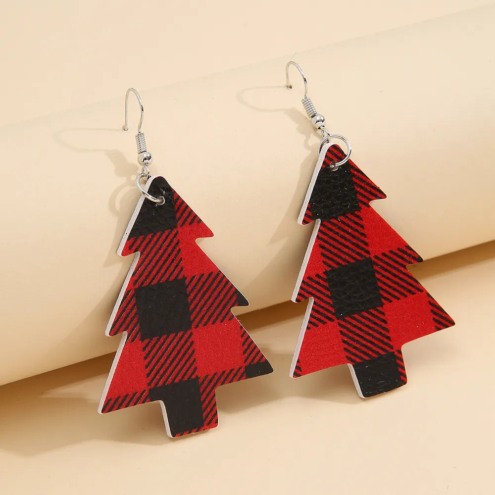 Festive Christmas Tree PU Leather Dangle Earrings for Holiday Style, 3" Length