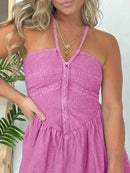 Full Size Lace Up Halter Neck Denim Dress Plus Size - Store 42