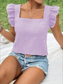 Ruffle Sleeve Gingham Square Neck Top