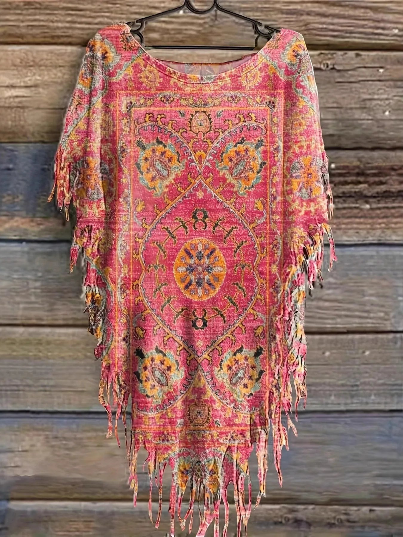 Plus Size 100% Polyester Fringe Round Neck Cover Up - Stylish Beachwear for XL to 5XL