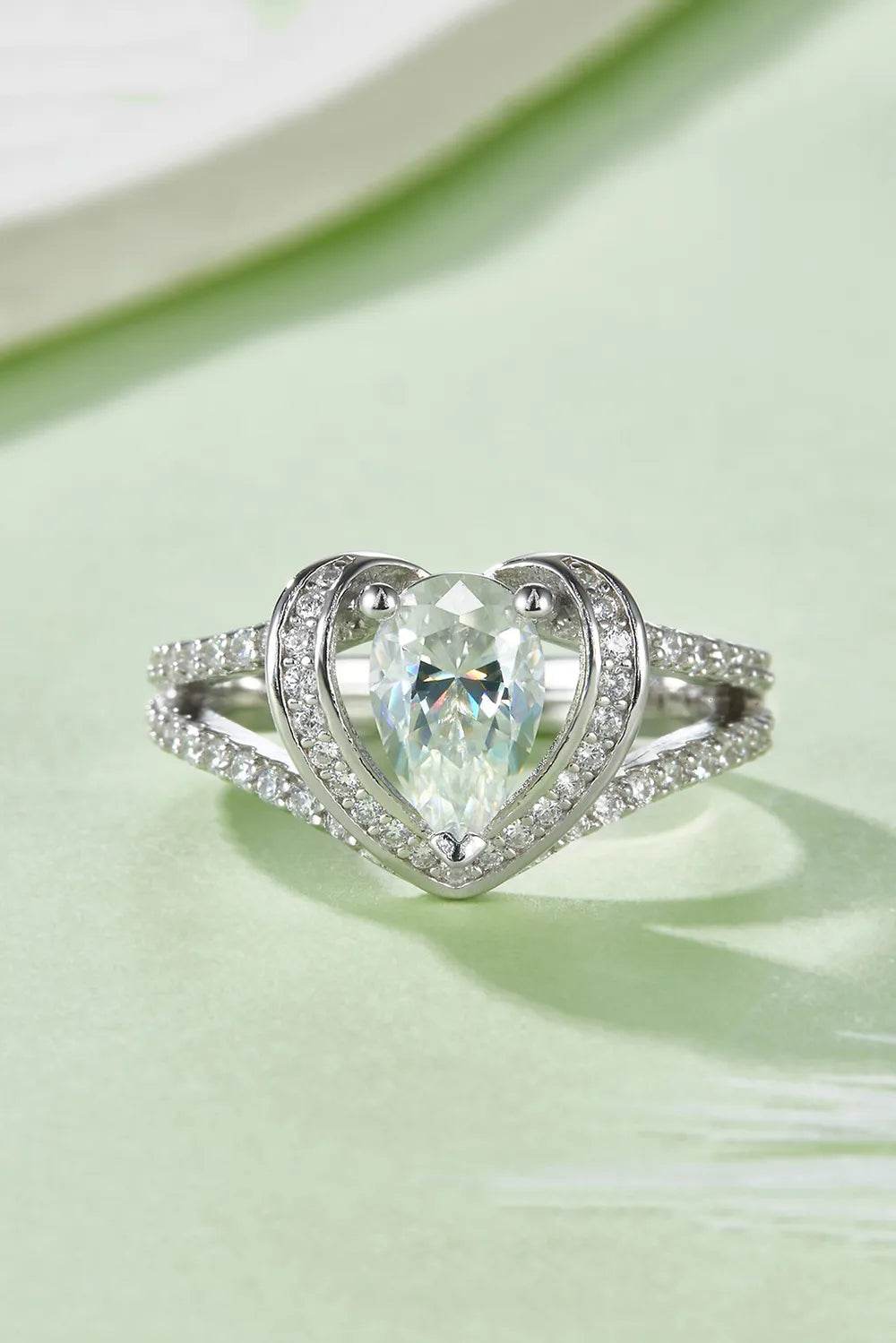 1 Carat Moissanite Heart Ring in 925 Sterling Silver with Certificate and Warranty