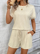 Textured Knit Round Neck Top and Shorts Set