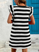 Striped Ruffle Sleeve Casual Summer Dress