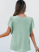 Stylish Round Neck Ruffle Sleeve Top - Slightly Stretchy, 65% Viscose & 35% Polyester, Machine Washable - Store 42