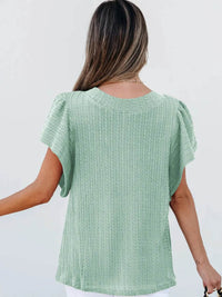 Stylish Round Neck Ruffle Sleeve Top - Slightly Stretchy, 65% Viscose & 35% Polyester, Machine Washable - Store 42