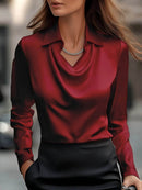 Full Size Collared Neck Long Sleeve Blouse Plus Size - Store 42