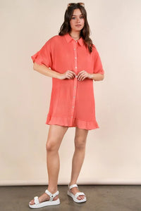VERY J Pleated Detail Button Down Mini Dress