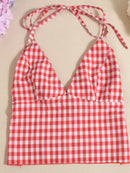 Plaid Halter Neck Cami and Shorts Set