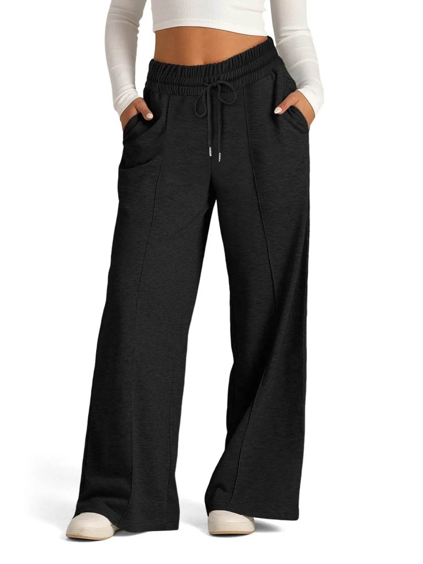 Full Size Drawstring Relaxed Fit Wide Leg Pants Plus Size - Store 42