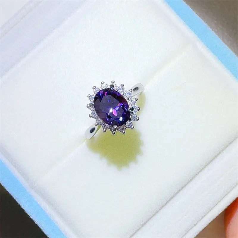2 Carat Oval Moissanite Ring in 925 Sterling Silver with Zircon Accents - Elegant Jewelry