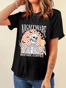 Halloween Skull Checkerboard Graphic Round Neck Tee - Store 42