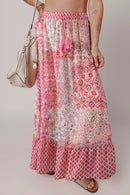 Printed Tassel Drawstring High Waist Maxi Skirt Dusty Pink