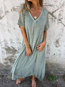Full Size V-Neck Short Sleeve Midi Dress Plus Size