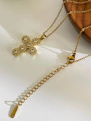 Elegant Stainless Steel Zircon Cross Necklace with 14K Gold-Plated Finish - 18.1 Inch Chain - Store 42
