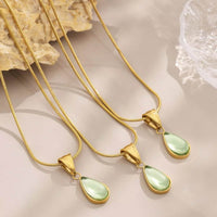 Elegant Stainless Steel Teardrop Necklace - 18K Gold-Plated & Platinum-Plated Design - Store 42