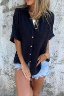 Full Size Casual Button Down Short Sleeve Loose Shirt Plus Size - Store 42