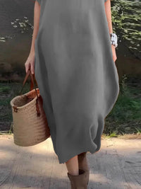 Full Size Casual Loose Fit Round Neck Midi Dress Plus Size - Store 42