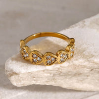Elegant 18K Gold-Plated Stainless Steel Heart Ring with Zircon Inlay - Size 7 - Store 42