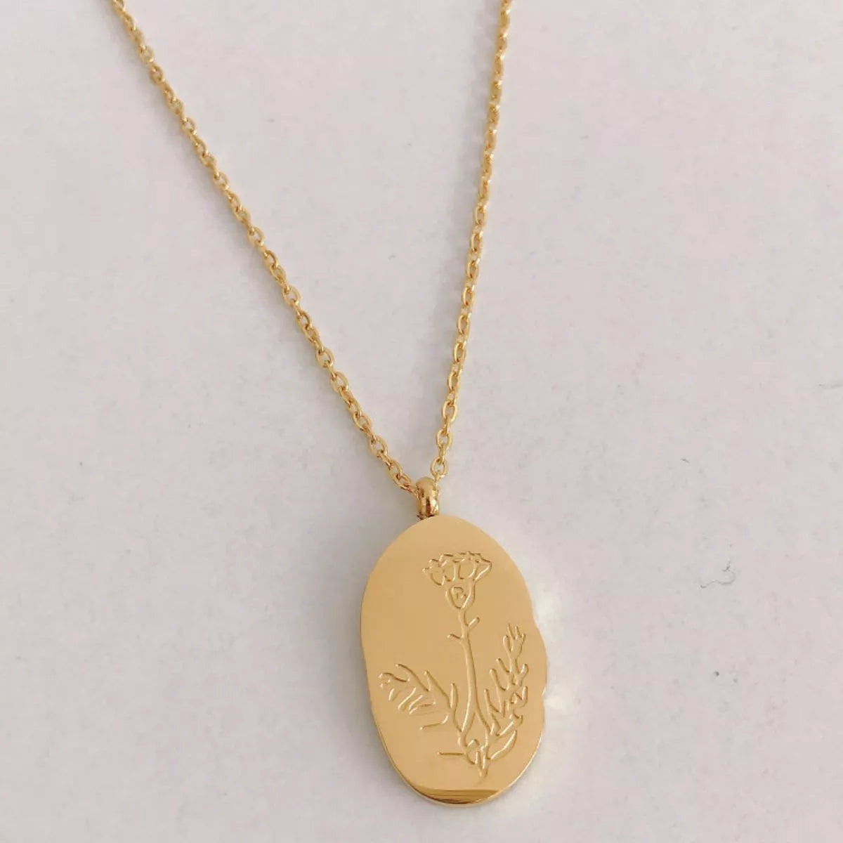 18K Gold-Plated Engraved Pendant Necklace