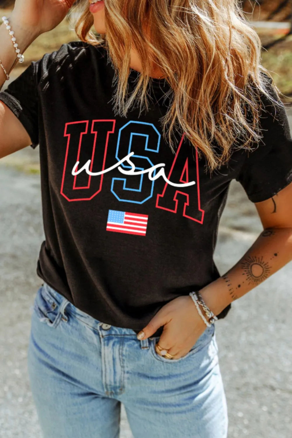 USA Round Neck Short Sleeve T-Shirt