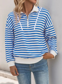 Striped Quarter Zip Long Sleeve Hoodie