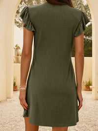 V-Neck Ruffled Cap Sleeve Mini Dress