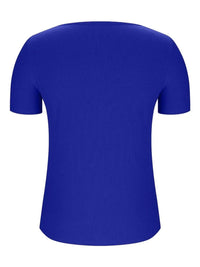 Trendy Solid V-Neck Short Sleeve T-Shirt - Slightly Stretchy, 95% Polyester, 5% Spandex - Store 42