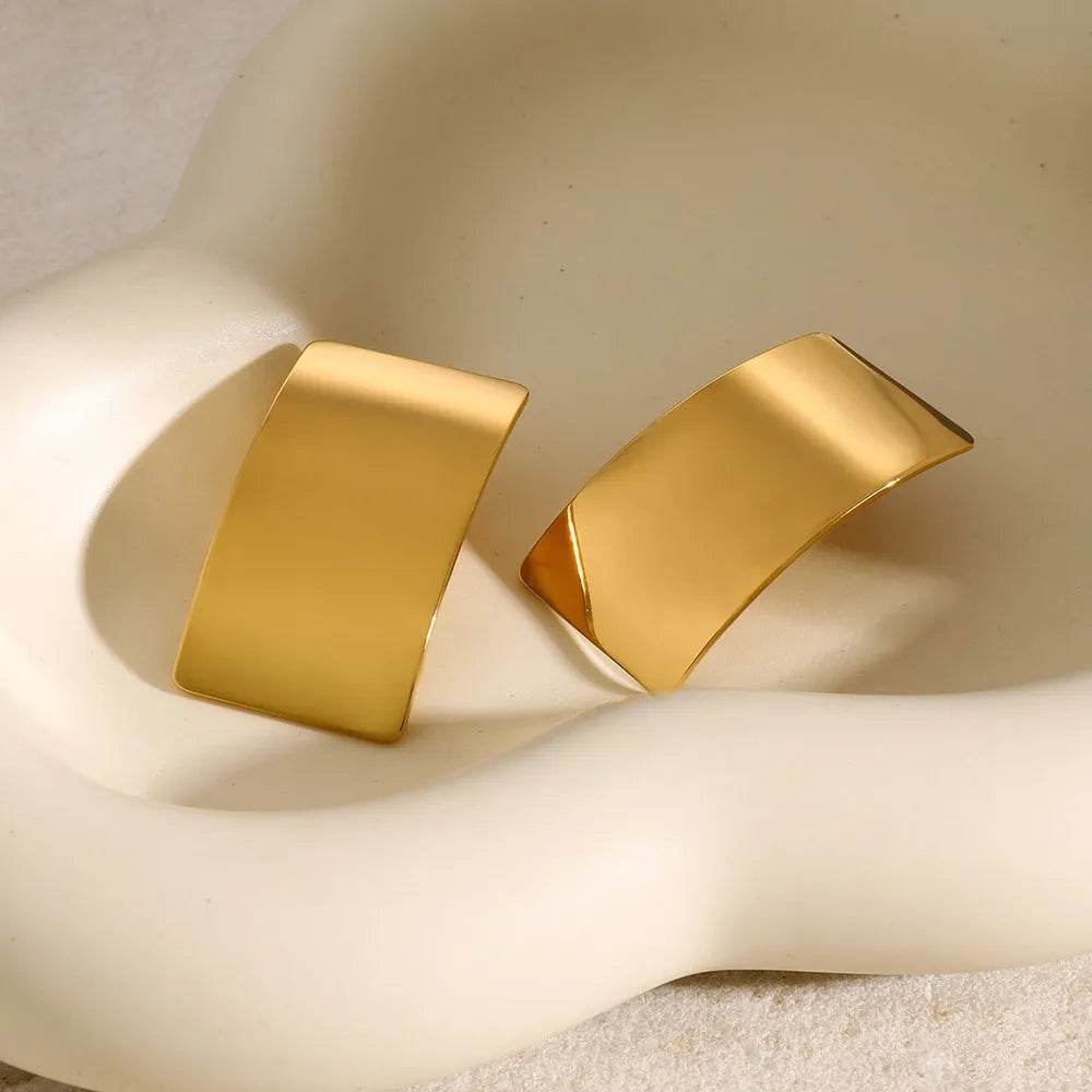 Elegant 18K Gold-Plated Stainless Steel Rectangle Earrings - Lightweight Design, 1.7 In Length - Store 42