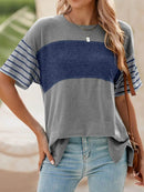 Stylish Color Block Striped Sleeve Casual T-Shirt for Everyday Comfort and Versatility - Store 42